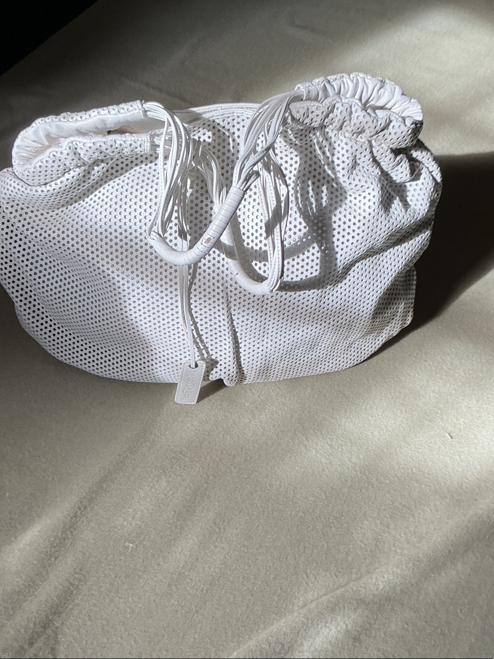 Michael Stars White Perforated Drawstring Shoulder Tote